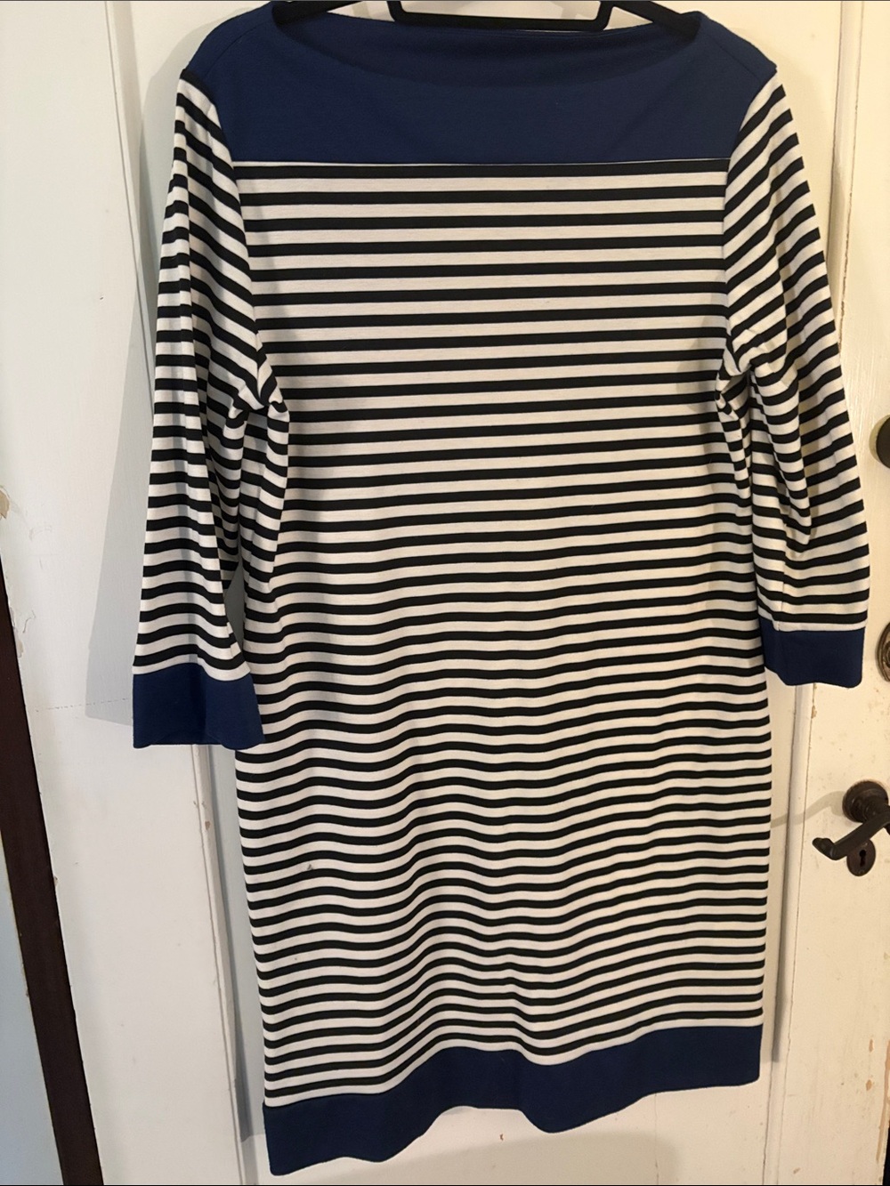 Isaac Mizrahi Navy and White Striped Boatneck Knit Dress